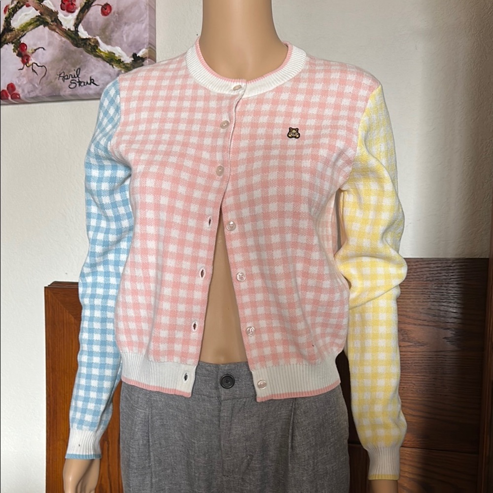 NWT Teddy Fresh Multicolor Gingham Cardigan